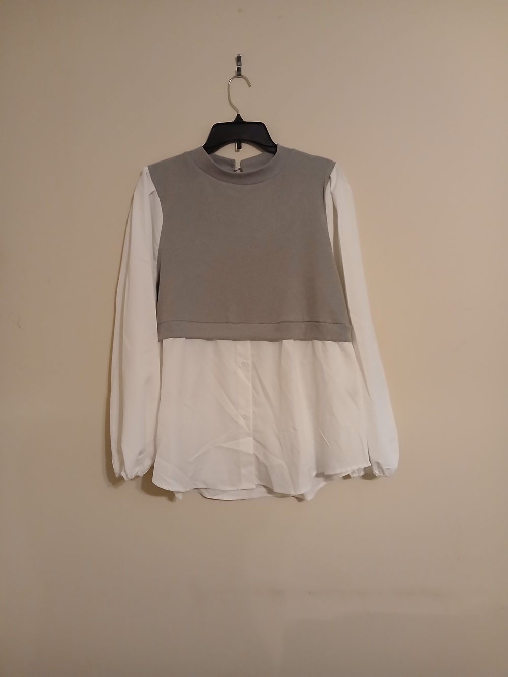 SHEIN Grey Layered-Look Tunic with White Blouse Sleeves